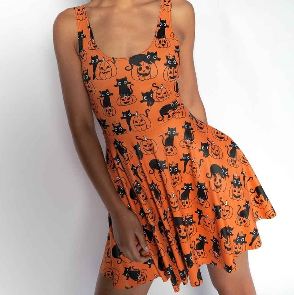 NWT Blackmilk Cat-o-lantern Halloween Mini Skater Dress size L